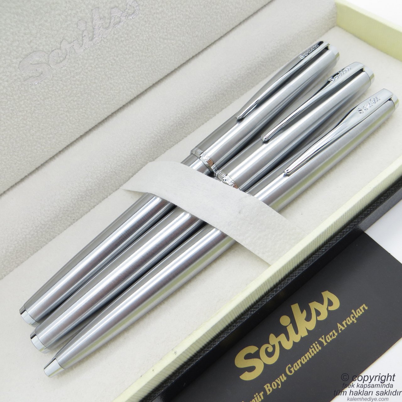 Scrikss 78M 3'lü Set Krom | Dolma Kalem + Roller Kalem + Tükenmez Kalem Seti | Scrikss Metropolis | İsme Özel Kalem | Hediye Kalem