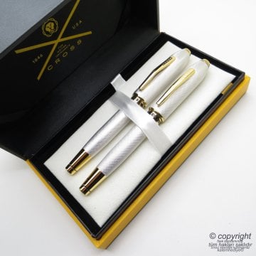 Cross Peerless Brushed Platinyum Gold Dolma Kalem + Roller Kalem Set | Cross Kalem | İsme Özel Kalem