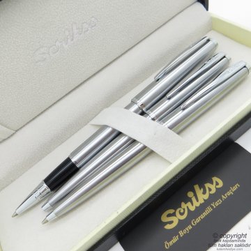 Scrikss 78M 3'lü Set Krom | Roller Kalem + Tükenmez Kalem + Versatil Kalem Seti | Scrikss Metropolis | İsme Özel Kalem | Hediye Kalem
