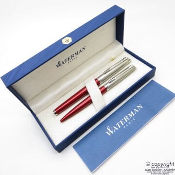 Waterman Hemisphere Essential Kırmızı CT Dolma Kalem + Tükenmez Kalem Set | İsme Özel Kalem | Hediye Kalem