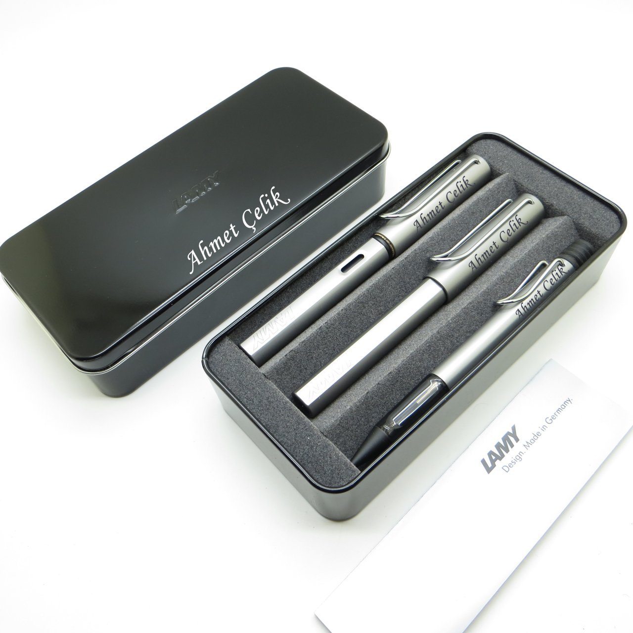 Lamy Al Star Grafit Gri Dolma Kalem + Roller Kalem + Tükenmez Kalem Set + Metal Kutu | Lamy Kalem | Hepsi İsme Özel