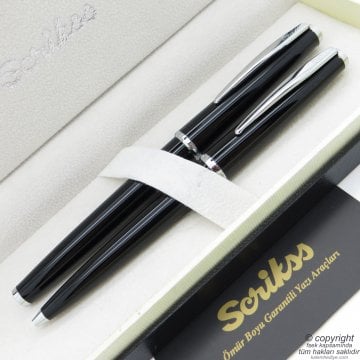 Scrikss 33 Siyah Roller Kalem + Tükenmez Kalem Seti | Scrikss Vintage | İsme Özel Kalem | Hediye Kalem