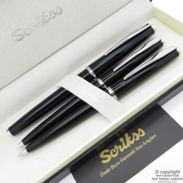 Scrikss 33 3'lü Set Siyah | Roller Kalem + Tükenmez Kalem + Versatil Kalem Seti | Scrikss Vintage | İsme Özel Kalem | Hediye Kalem