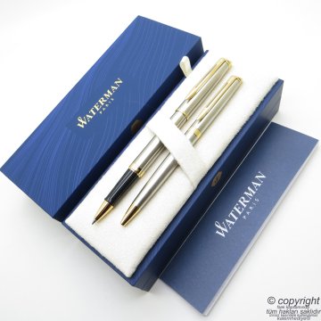 Waterman Hemisphere Gold Krom SS GT Roller Kalem + Tükenmez Kalem Set | İsme Özel Kalem | Hediye Kalem