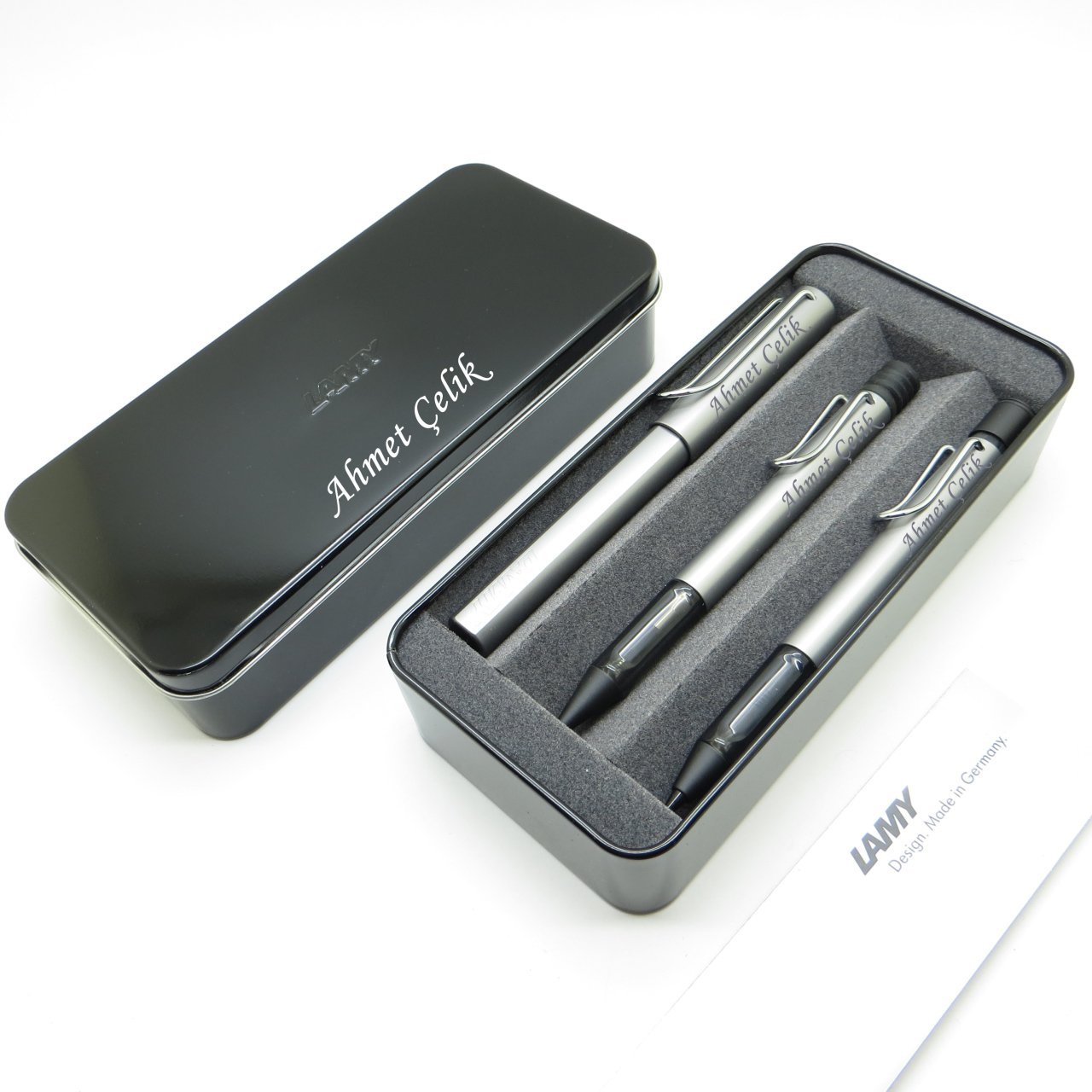 Lamy Al Star Grafit Gri Roller Kalem + Tükenmez Kalem + 05 Versatil Kalem + Metal Kutu | İsme Özel