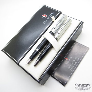 Sheaffer 300 Krom Siyah Dolma Kalem + Tükenmez Kalem Seti | İsme Özel Kalem Set