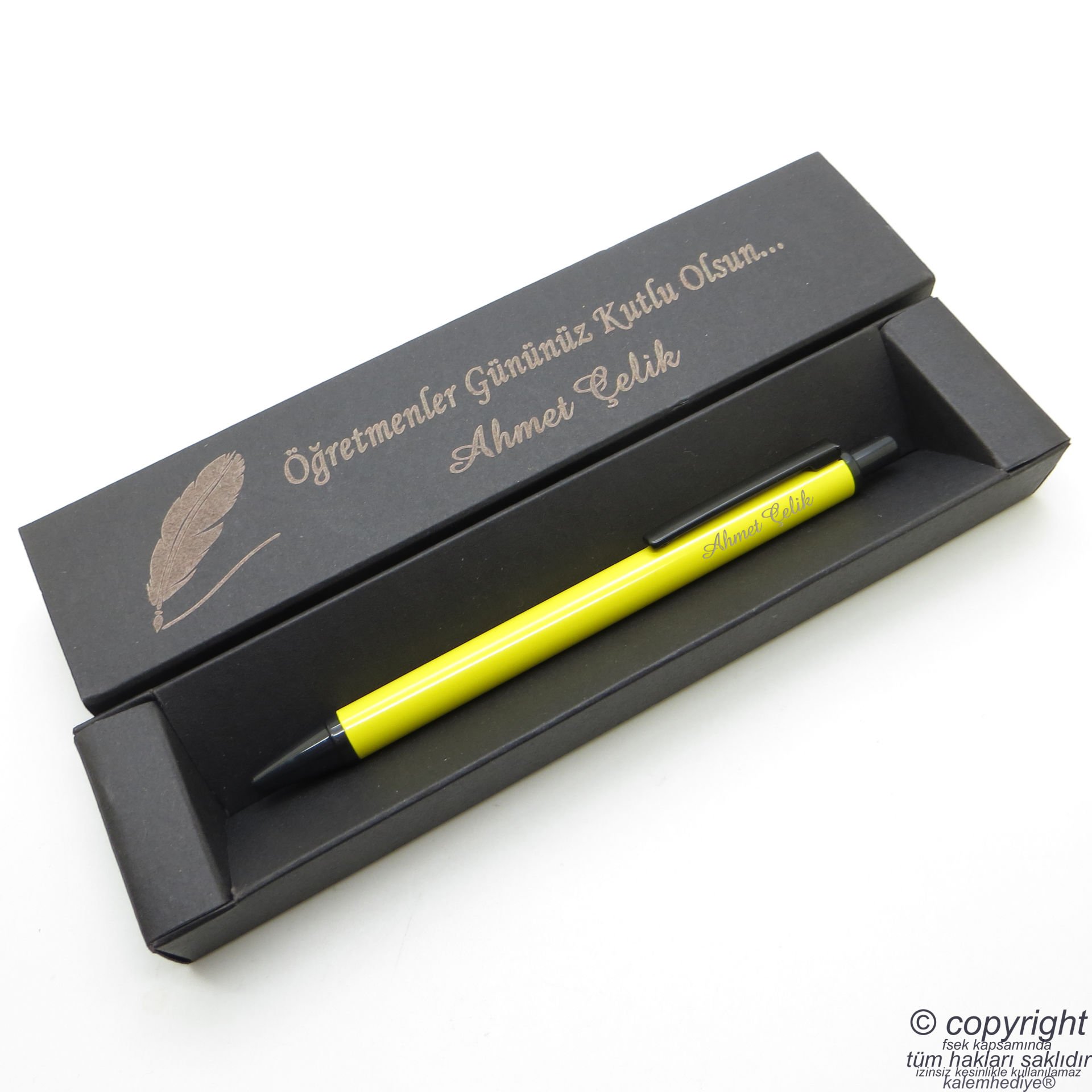 Wings İsme Özel Sarı Metal Tükenmez Kalem + İsme Özel Kutu (Öğretmenler Günü veya başka bir mesaj)