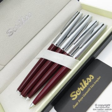 Scrikss 78 4'lü Set Bordo | Dolma Kalem + Roller Kalem + Tükenmez Kalem + Versatil Kalem Seti | İsme Özel Kalem | Hediye Kalem