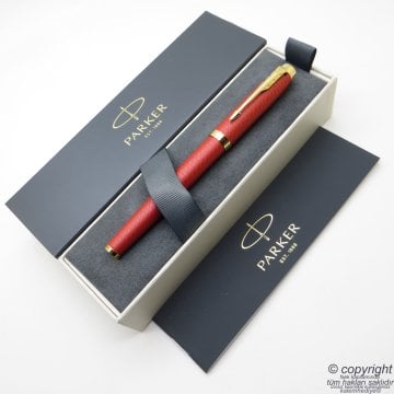 Parker IM Premium Saten Kırmızı Altın Desenli Dolma Kalem | İsme Özel Kalem