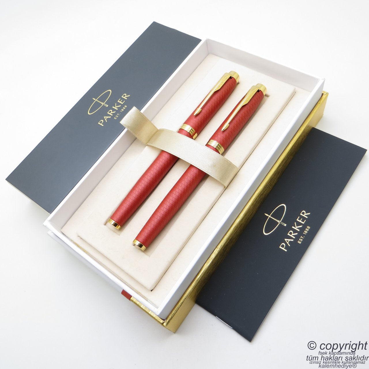 Parker IM Premium Saten Kırmızı Dolma Kalem + Roller Kalem Set | İsme Özel Kalem | Hediyelik Kalem