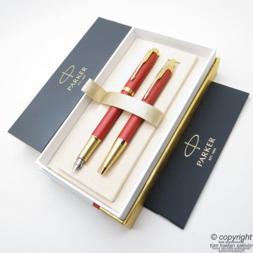 Parker IM Premium Saten Kırmızı Dolma Kalem + Tükenmez Kalem Set | İsme Özel Kalem | Hediyelik Kalem