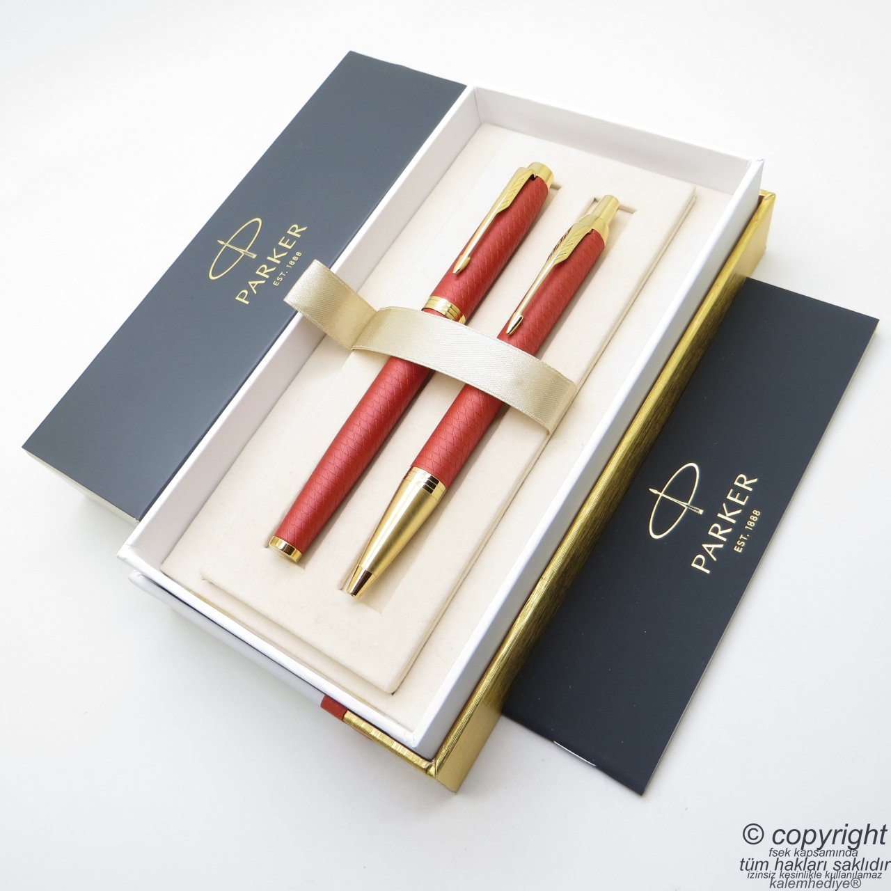 Parker IM Premium Saten Kırmızı Roller Kalem + Tükenmez Kalem Set | İsme Özel Kalem | Hediyelik Kalem