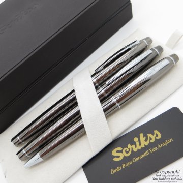 Scrikss 35 3'lü Set Titanyum Ahşap Deri Kutulu | Dolma Kalem + Roller Kalem + Tükenmez Kalem Seti | Scrikss Noble | İsme Özel Kalem | Hediyelik Kalem