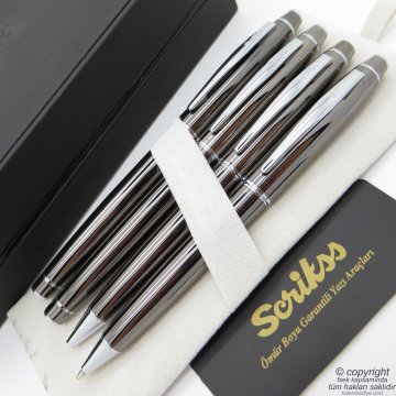 Scrikss 35 4'lü Set Titanium Deri Ahşap Kutulu | Dolma Kalem + Roller Kalem + Tükenmez Kalem + Versatil Kalem Seti | Scrikss Noble | İsme Özel Kalem | Hediyelik Kalem