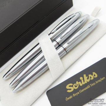 Scrikss 88 3'lü Set Krom | Dolma Kalem + Roller Kalem + Tükenmez Kalem Seti | Scrikss Knight | İsme Özel Kalem | Hediyelik Kalem