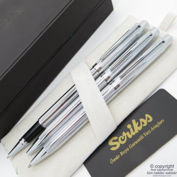 Scrikss 722W 3'lü Set Krom | Roller Kalem + Tükenmez Kalem + Versatil Kalem Seti | Scrikss Venüs | İsme Özel Kalem | Hediyelik Kalem