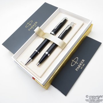 Parker IM Mat Siyah Roller Kalem + Tükenmez Kalem Set | İsme Özel Kalem | Hediyelik Kalem
