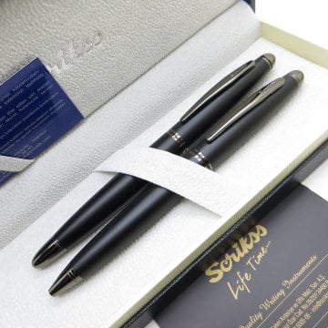 Scrikss 88 Mat Siyah Dolma Kalem + Tükenmez Kalem Set | Scrikss Kalem | İsme Özel Kalem | Hediyelik Kalem