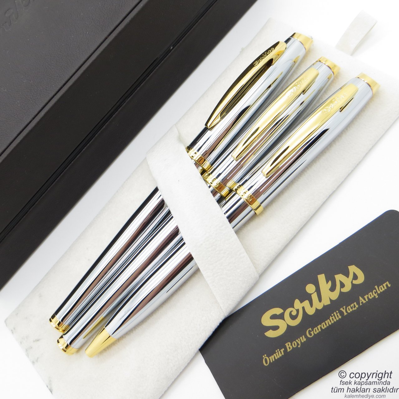 Scrikss 39 3'lü Takım Gold Krom | Dolma Kalem + Roller Kalem + Tükenmez Kalem Seti | Scrikss Oscar | İsme Özel Kalem | Hediyelik Kalem