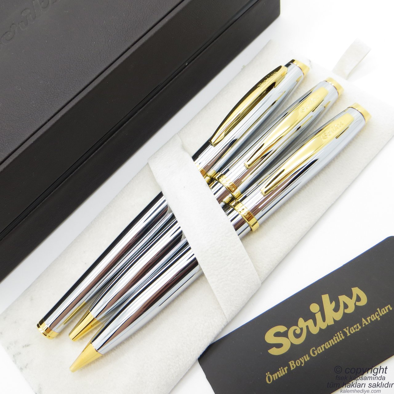 Scrikss 39 3'lü Takım Gold Krom | Roller Kalem + Tükenmez Kalem + Versatil Kalem Seti | Scrikss Oscar | İsme Özel Kalem | Hediyelik Kalem