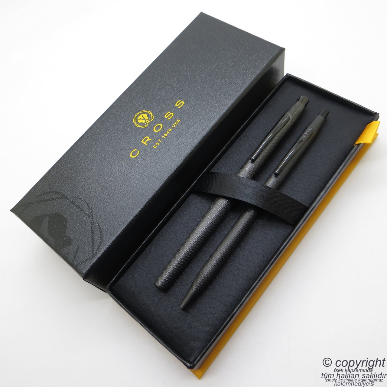 Cross AT0088-122 Desenli PVD Kaplama Siyah Roller Kalem + Tükenmez Kalem Set | Cross Kalem | İsme Özel Kalem