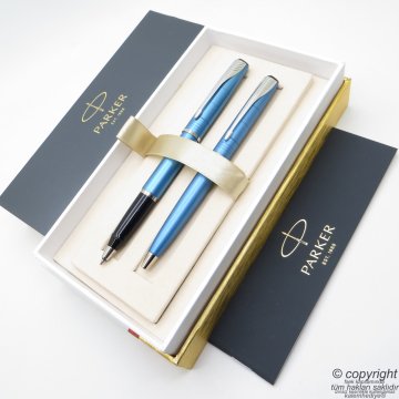 Parker Latitude Mavi Roller Kalem + Tükenmez Kalem | İsme Özel Kalem