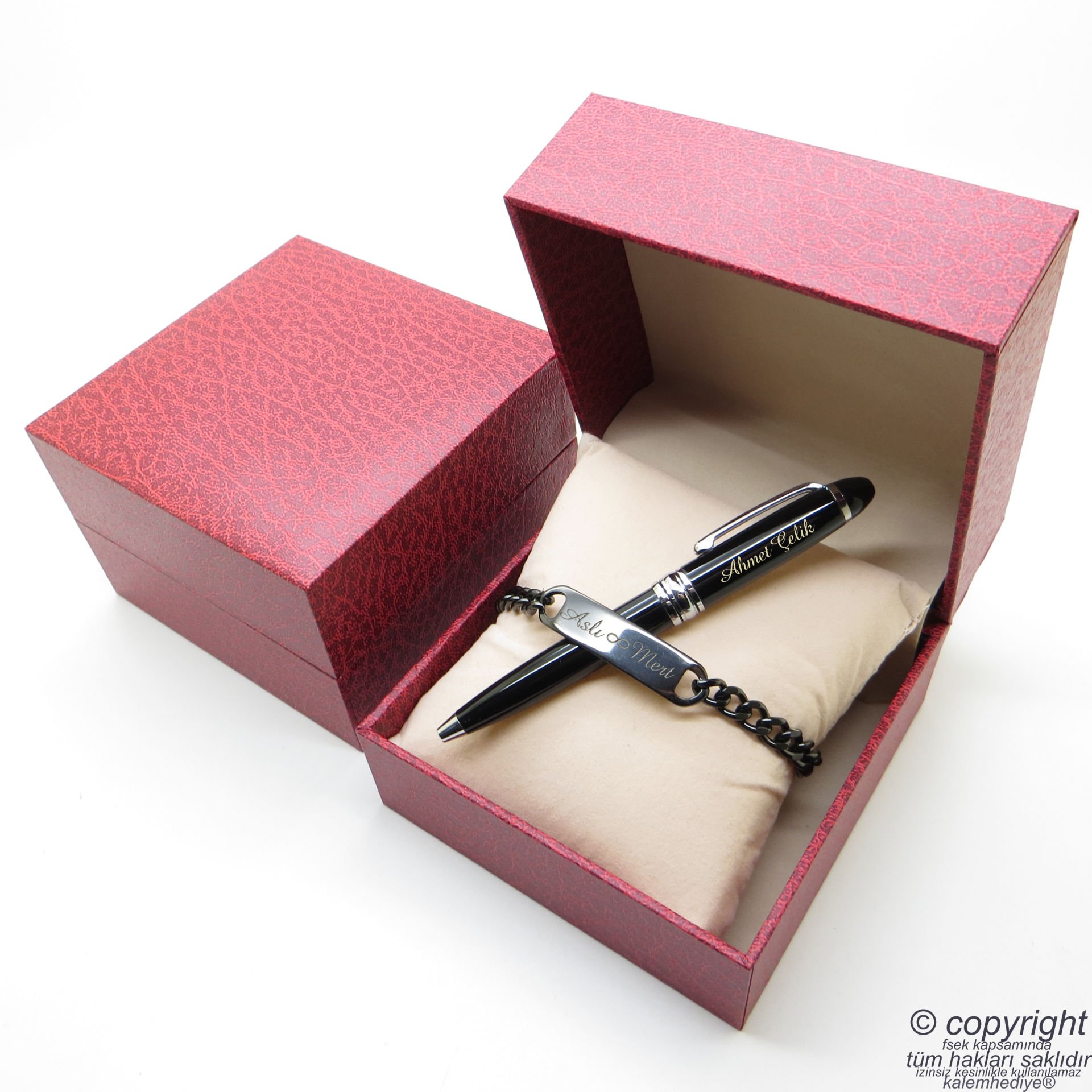 Kişiye Özel Full Titanyum Krom Metal Unisex Bileklik + İsme Özel Mini Cep Kalemi - Hediyelik Kutulu Set