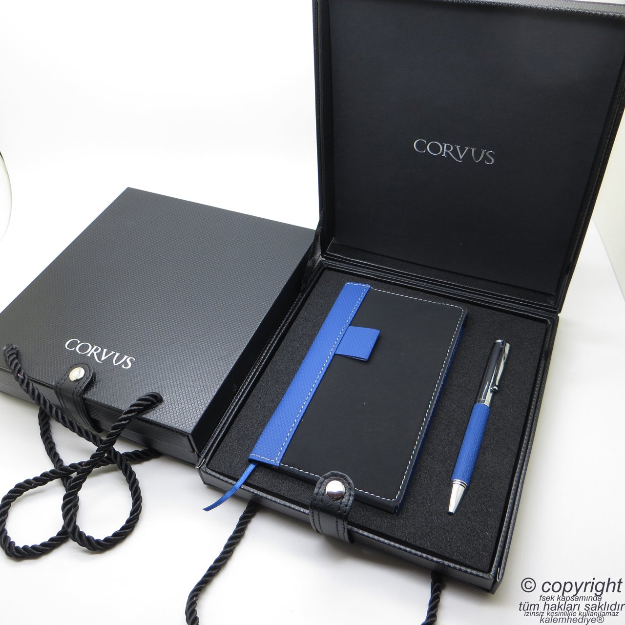 Corvus İsme Özel Hediyelik Set | Not Defteri + Kalem + Çantalı Kutu | İsme Özel