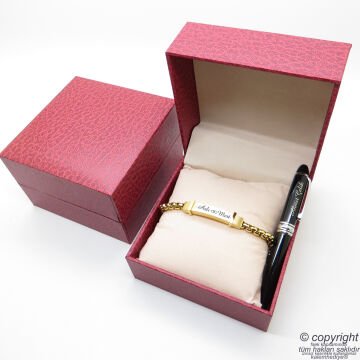 Kişiye Özel Taşlı Gold Bileklik + İsme Özel Mini Cep Kalemi - Hediyelik Kutulu Set
