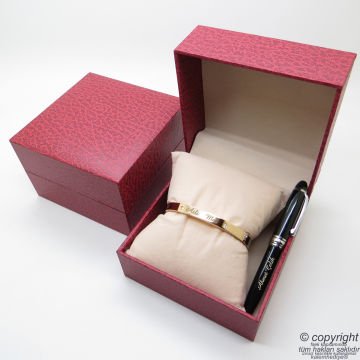 Kişiye Özel Rose Gold Kelepçe Bileklik + İsme Özel Mini Cep Kalemi - Hediyelik Kutulu Set