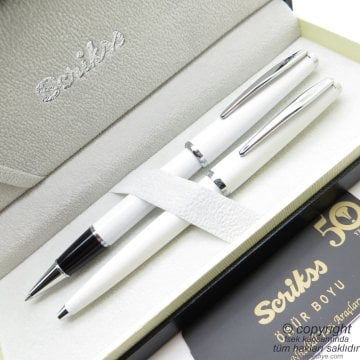 Scrikss 33 Beyaz Roller Kalem + Tükenmez Kalem Set | Scrikss Kalem | İsme Özel Kalem | Hediyelik Kalem