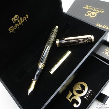 Scrikss Heritage Dolma Kalem Siyah Altın Scrikss 50.Yıl Kalem | İsme Özel Kalem | Hediyelik Kalem