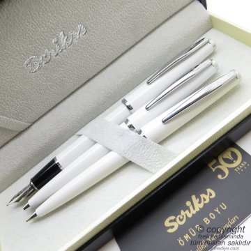 Scrikss 33 3'lü Set Beyaz | Dolma Kalem + Tükenmez Kalem + Versatil Kalem Set | Scrikss Kalem | İsme Özel Kalem | Hediyelik Kalem