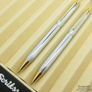 Scrikss 722W Gold Krom Tükenmez Kalem + Versatil Kalem Set | Scrikss Kalem | İsme Özel Kalem | Hediyelik Kalem
