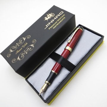 Jinhao Kırmızı Altın Siyah Çizgi Full Metal Dolma Kalem | İsme Özel Kalem