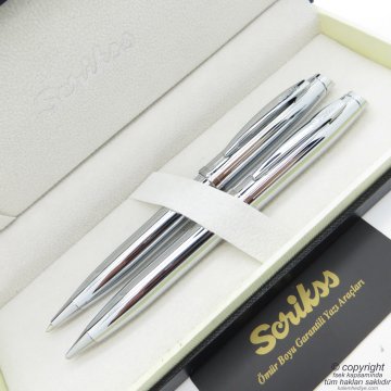 Scrikss 39 Parlak Krom Tükenmez Kalem + Versatil Kalem Set | Scrikss Kalem | İsme Özel Kalem | Hediyelik Kalem