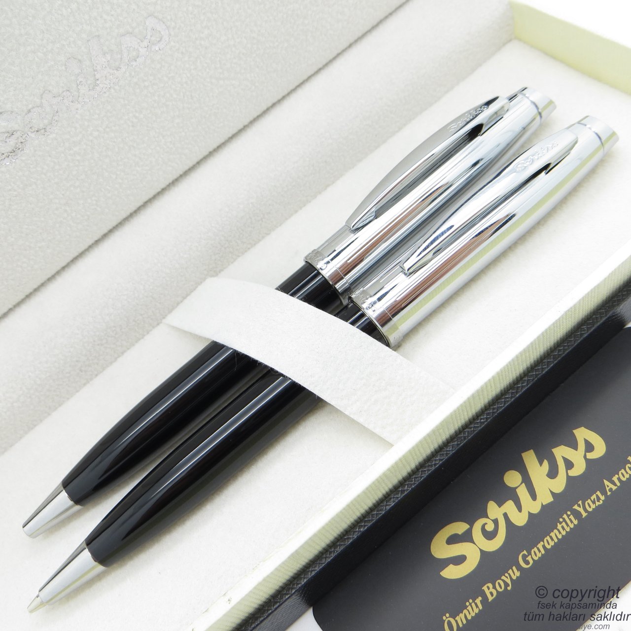 Scrikss 39 Siyah Krom Tükenmez Kalem + Versatil Kalem Set | Scrikss Kalem | İsme Özel Kalem | Hediyelik Kalem