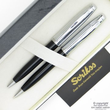 Scrikss 39 Siyah Krom Tükenmez Kalem + Versatil Kalem Set | Scrikss Kalem | İsme Özel Kalem | Hediyelik Kalem