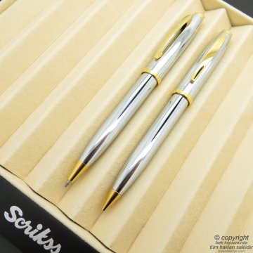 Scrikss 39 Gold Krom Tükenmez Kalem + Versatil Kalem Set | Scrikss Kalem | İsme Özel Kalem | Hediyelik Kalem