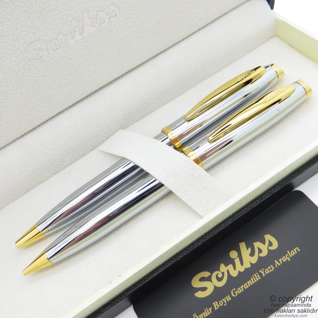 Scrikss 39 Gold Krom Tükenmez Kalem + Versatil Kalem Set | Scrikss Kalem | İsme Özel Kalem | Hediyelik Kalem