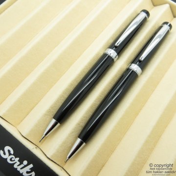 Scrikss 38 Siyah Krom Tükenmez Kalem + Versatil Kalem Set | Scrikss Kalem | İsme Özel Kalem | Hediyelik Kalem