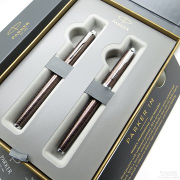 Parker IM Premium Desenli Bakır Bronz Dolma Kalem + Roller Kalem Seti | İsme Özel Kalem