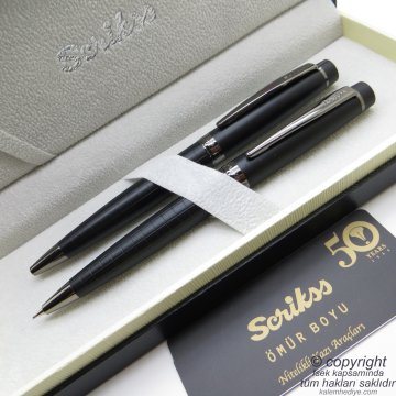 Scrikss 38 Mat Siyah Tükenmez Kalem + Versatil Kalem Seti | Scrikss Kalem | İsme Özel Kalem | Hediyelik Kalem
