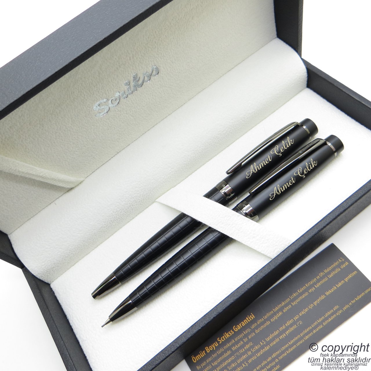 Scrikss 38 Mat Siyah Tükenmez Kalem + Versatil Kalem Seti | Scrikss Kalem | İsme Özel Kalem | Hediyelik Kalem