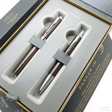 Parker IM Premium Desenli Bakır Bronz Dolma Kalem + Tükenmez Kalem | İsme Özel Kalem | Hediyelik Kalem