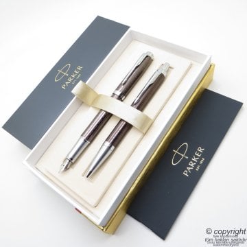 Parker IM Premium Desenli Bakır Bronz Dolma Kalem + Tükenmez Kalem | İsme Özel Kalem | Hediyelik Kalem