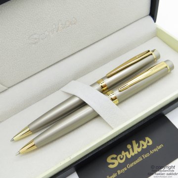 Scrikss 38 Saten Altın Tükenmez Kalem + Versatil Kalem Set | Scrikss Kalem | İsme Özel Kalem | Hediyelik Kalem