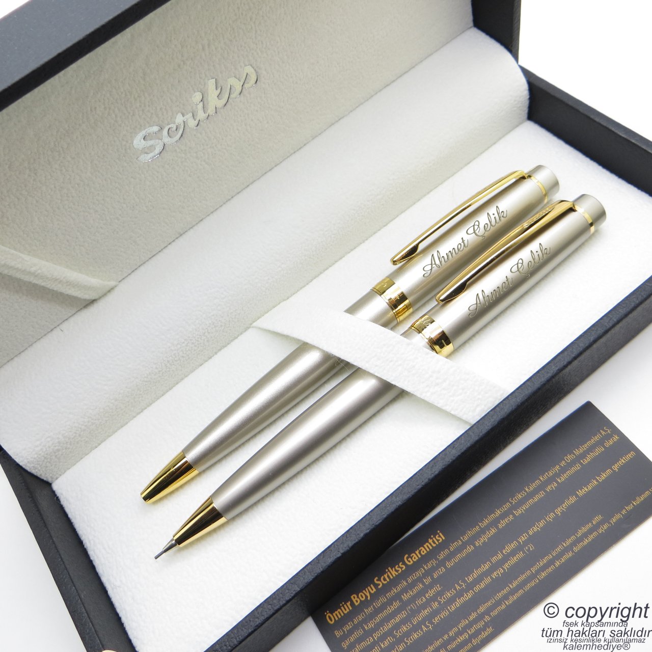 Scrikss 38 Saten Altın Tükenmez Kalem + Versatil Kalem Set | Scrikss Kalem | İsme Özel Kalem | Hediyelik Kalem