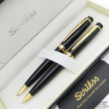 Scrikss 38 Siyah Altın Tükenmez Kalem + Versatil Kalem Set | Scrikss Kalem | İsme Özel Kalem | Hediyelik Kalem