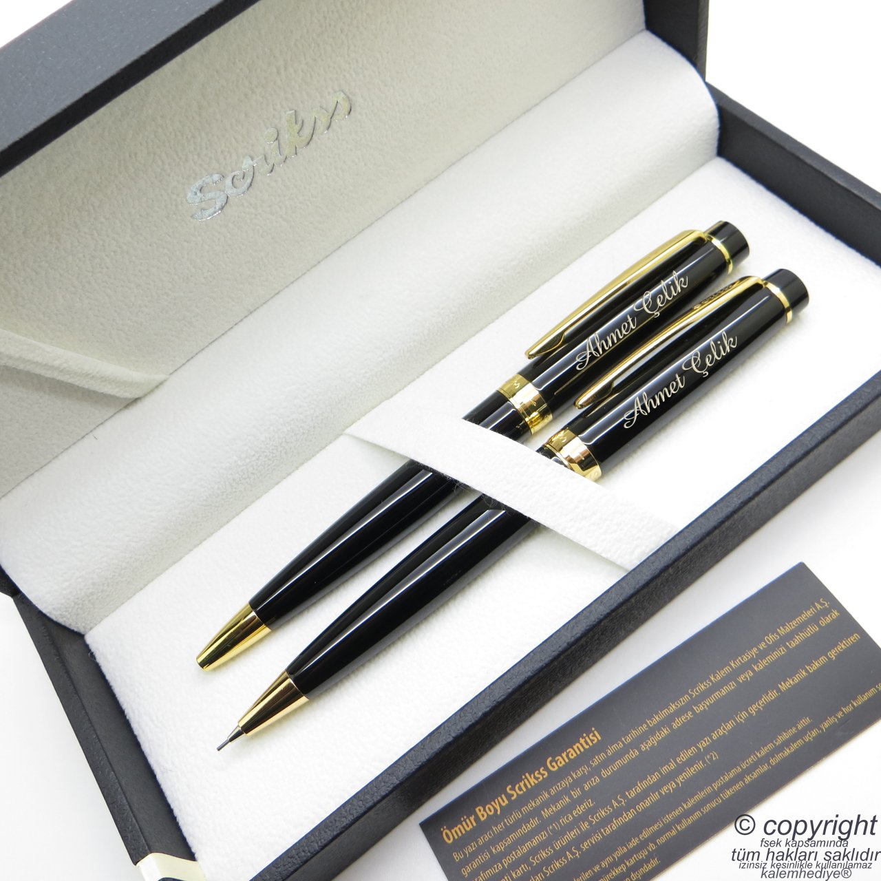 Scrikss 38 Siyah Altın Tükenmez Kalem + Versatil Kalem Set | Scrikss Kalem | İsme Özel Kalem | Hediyelik Kalem
